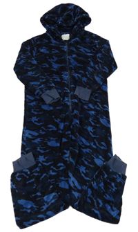 Tmavomodrá army plyšová kombinéza s kapucňou Next