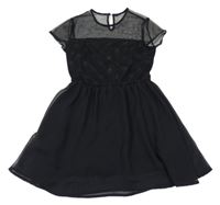 Černé šifonovo/tylové šaty s puntíky H&M