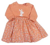 Lososové teplákové šaty so zjícem a květovanou sukní Mothercare