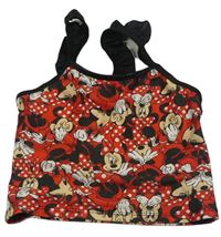 Červeno-čierny plavkový top s Minnie a volánikmi Disney