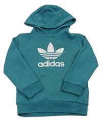 Zelenomodrá mikina s logem a kapucí Adidas