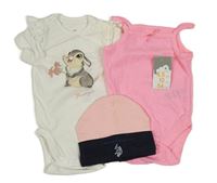 3set - Ružové body + biele body s Thumperem + ružovo-tmavomodrá čapica