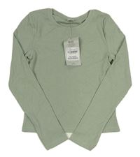 Khaki žebrované crop triko Tu