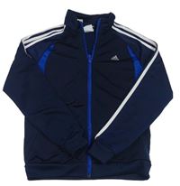 Tmavomodro-modrá sportovní propínací mikina s pruhy Adidas 