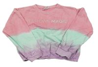 Ružovo-světlemodro-ružová batikovaná crop mikina s nápisom Infinity