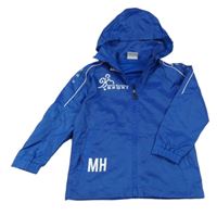 Kobaltově modrá šušťáková športová bunda s nápisom a kapucňou Jako