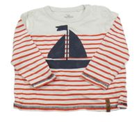 Bílo-červené pruhované triko s lodičkou Topomini 