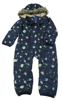 Tmavomodrá šušťáková prešívaná zimná funkčná kombinéza s Tomíkem a kapucňou Regatta