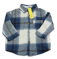 Nové - Tmavomodro-bílá kostkovaná flanelová košile Shein 