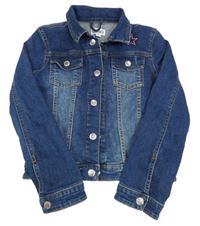 Tmavomodrá crop rifľová bunda s hviezdičkou Lamino