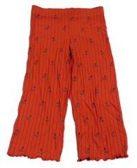 Červené rebrované teplákové nohavice s kvietkami M&S