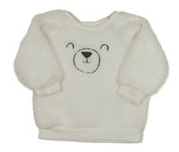 Biela chlpatá mikina s medvedíkom Ergee