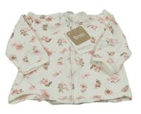 Nové - Bílá propínací mikina s kytičkami a volánky Mayoral