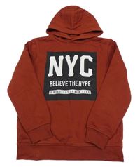 Hrdzavá mikina s nápisom a kapucňou C&A