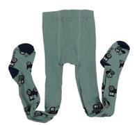 Khaki-tmavomodré punčocháče s traktory 