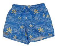 Modré plážové kraťasy s palmami 