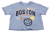 Svetlomodré crop tričko s nápismi Name it