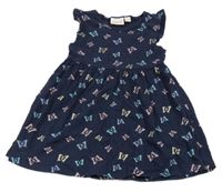 Tmavomodré bavlnené šaty s motýlikmi Alive