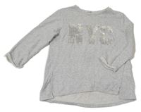 Sivá melírovaná oversize mikina s nápisem z flitrů H&M