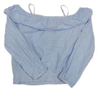 Světlemodro-bílá proužkovaná crop halenka s odhalenými rameny H&M