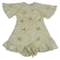 Smetanový flitrový kraťasový overal s korálky River Island