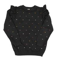Tmavosivý sveter s bodkami a volánikmi PRIMARK