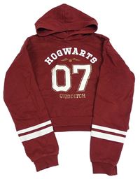 Vínová crop mikina s číslem a nápisem a pruhy a kapucí - Harry Potter H&M
