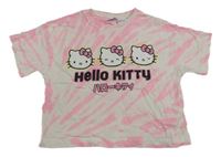 Bílo-růžové batikované oversize crop tričko s Kitty ZARA
