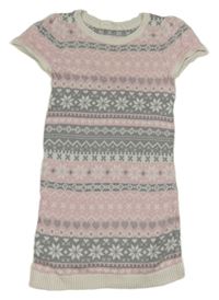 Svetloružová -sivo-smotanové vzorované svetrové šaty so srdiečkami a vločkami H&M