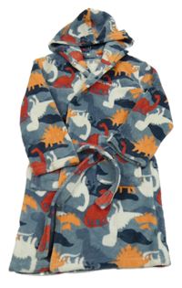 Šedý plyšový župan s dinosaury a kapucí