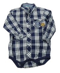 Tmavomodro-bílé kostkované košilové body s medvídkem coolclub