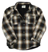 Čierno-bielo-hnedá kockovaná podšitá košeľová bunda C&A