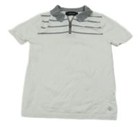 Bílo-šedé úpletové polo tričko s pruhy RIVER ISLAND