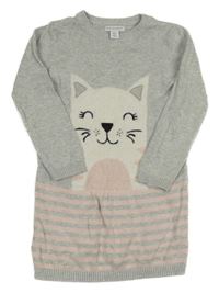 Světlešedo/růžové melírované pletené šaty s mačičkou a pruhmi PRIMARK