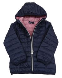 Tmavomodrá prošívaná šusťáková zateplená bunda s kapucí POCOPIANO