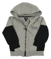 Sivo-čierna melírovaná prepínaci mikina s logy a kapucňou Firetrap