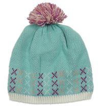 Pomněnkovo-smetanová pletená funkční čepice se vzorem a bambulí crivit