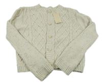 Nové - smetanovo-barevný melírovaný vzorovaný propínací crop svetr LEIGH TUCKER