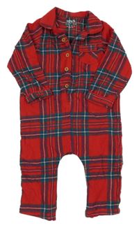 Červeno-kostkovaný overal s límečkem Tu