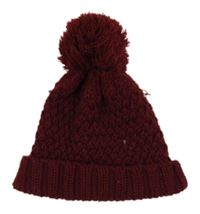 Vínová rebrovaná pletená čapica s brmbolcom MINOTI