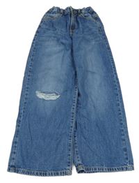 Modré wide leg rifle s prošoupaným kolenem RESERVED