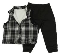 2Set - Čierno-biela kockovaná prepínaci zateplená vesta + teplákové tepláky SHEIN