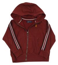 Vínová propínací oversize mikina s výšivkou a pruhy a kapucí Next