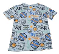 Světlemodré tričko s míči a čísly a nápisy St. Bernard