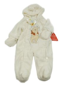 Nové - smetanová plyšová podšitá kombinéza s Pú a kapucí s oušky + rukavice Disney