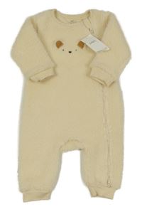 Nové - smetanová huňatá podšitá kombinéza s medvídkem M&S