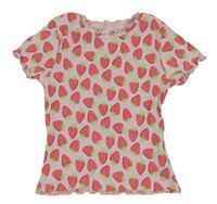 Svetloružové rebrované tričko s jahůdkami Kiki&Koko