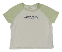 Bielo-světleolivové crop tričko s nápismi H&M