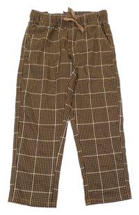 Nové - hnědo-tmavohnědo-béžové kostkované vzorované relaxed PULL ON kalhoty H&M