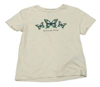 Krémové tričko s motýlikmi a nápismi H&M